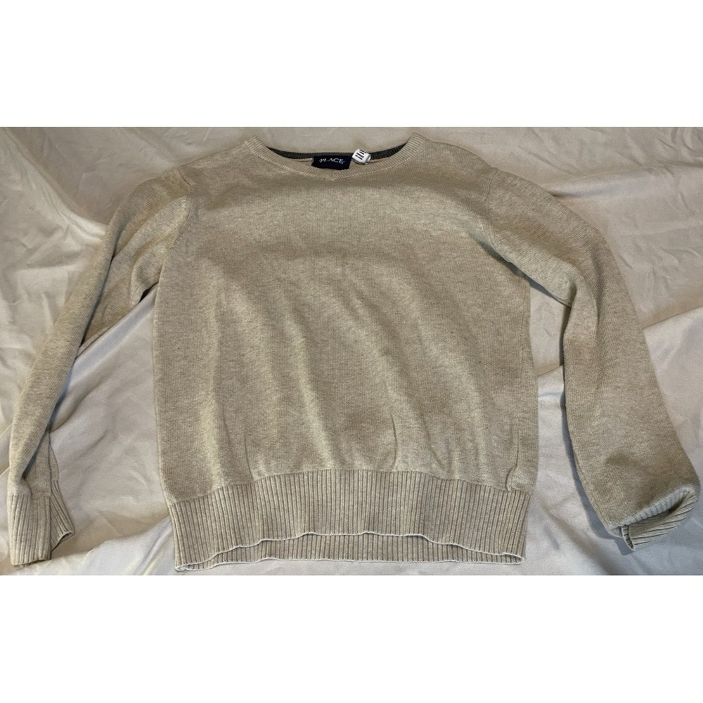 PLACE Sweater Kids 7/8 Beige Knit Crewneck Pullover Lightweight Fall Casual